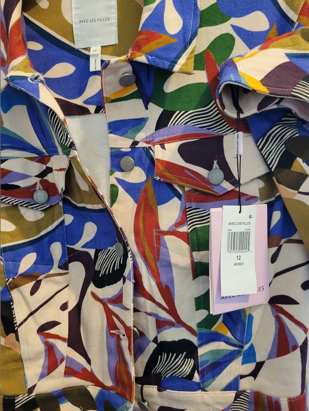 Stylish Multi-Color Printed Crop Denim Jacket by Avec Les Filles - Picture 2 of 4